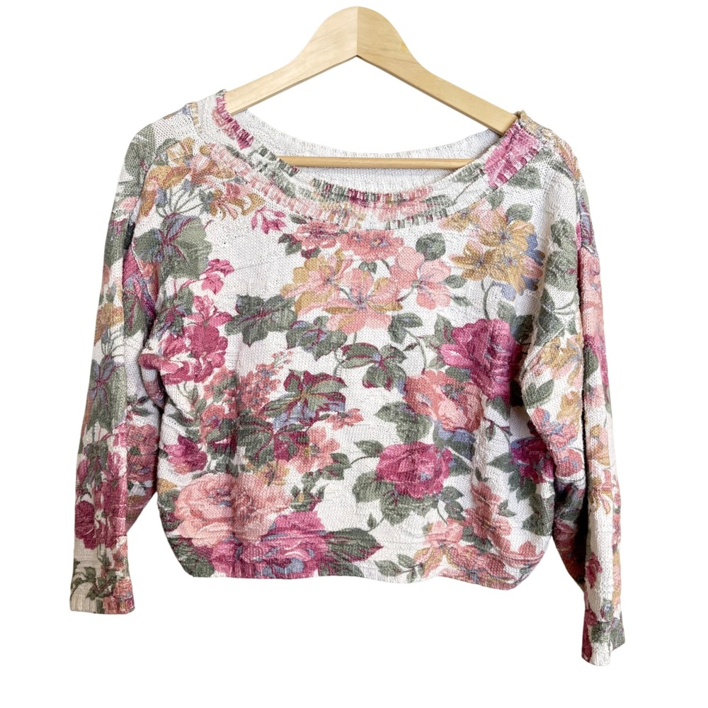 Vintage OSC Floral Sweater Tapestry Print Made‎ in USA Small 90s Cottagecore
